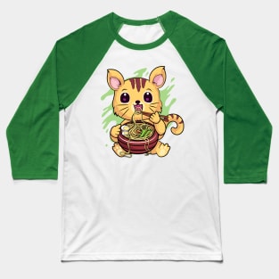 Kawaii Cat Eating Ramen Baseball T-Shirt